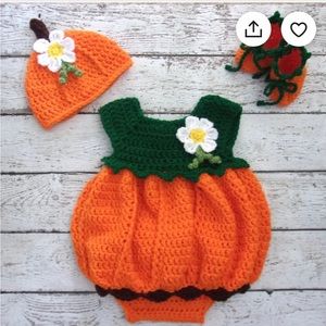 0 to 3 baby crochet pumpkin dress underwear shoes and hat